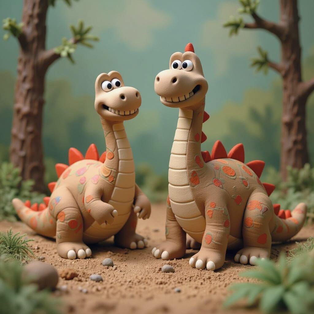 Clay Dinosaurs Sculpture in Naturalist Style