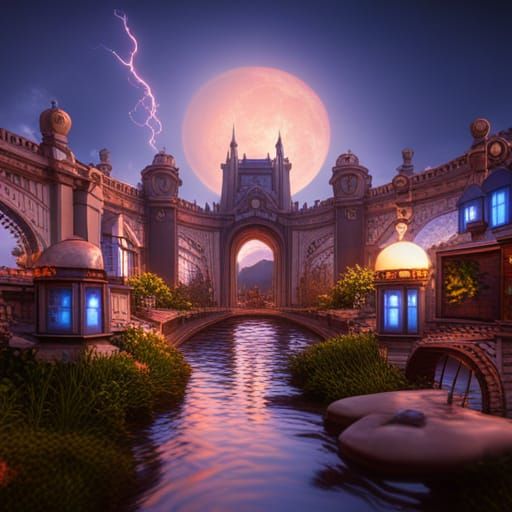 Fantastical Sign with Greeting in Detailed Matte Painting