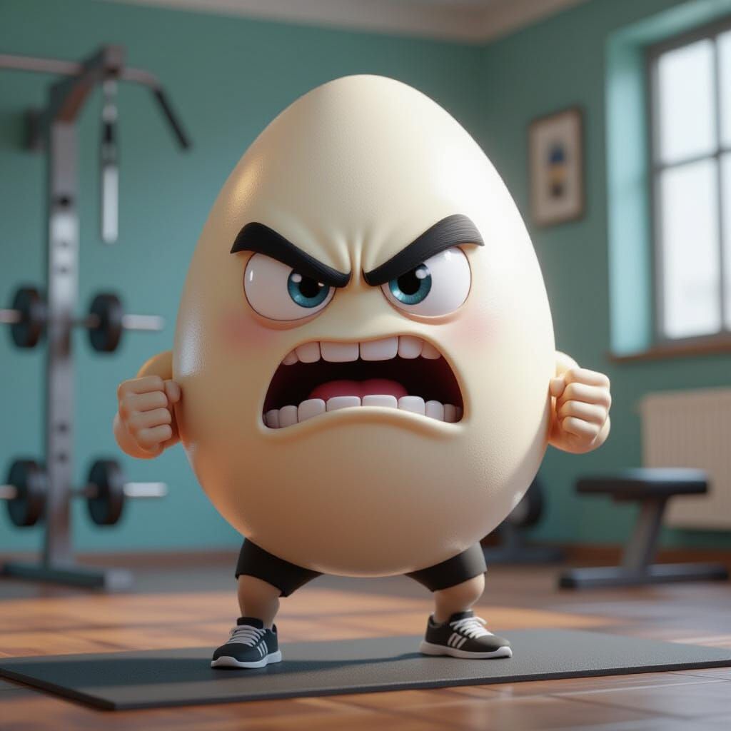 Angry Egg Works Out in Gym