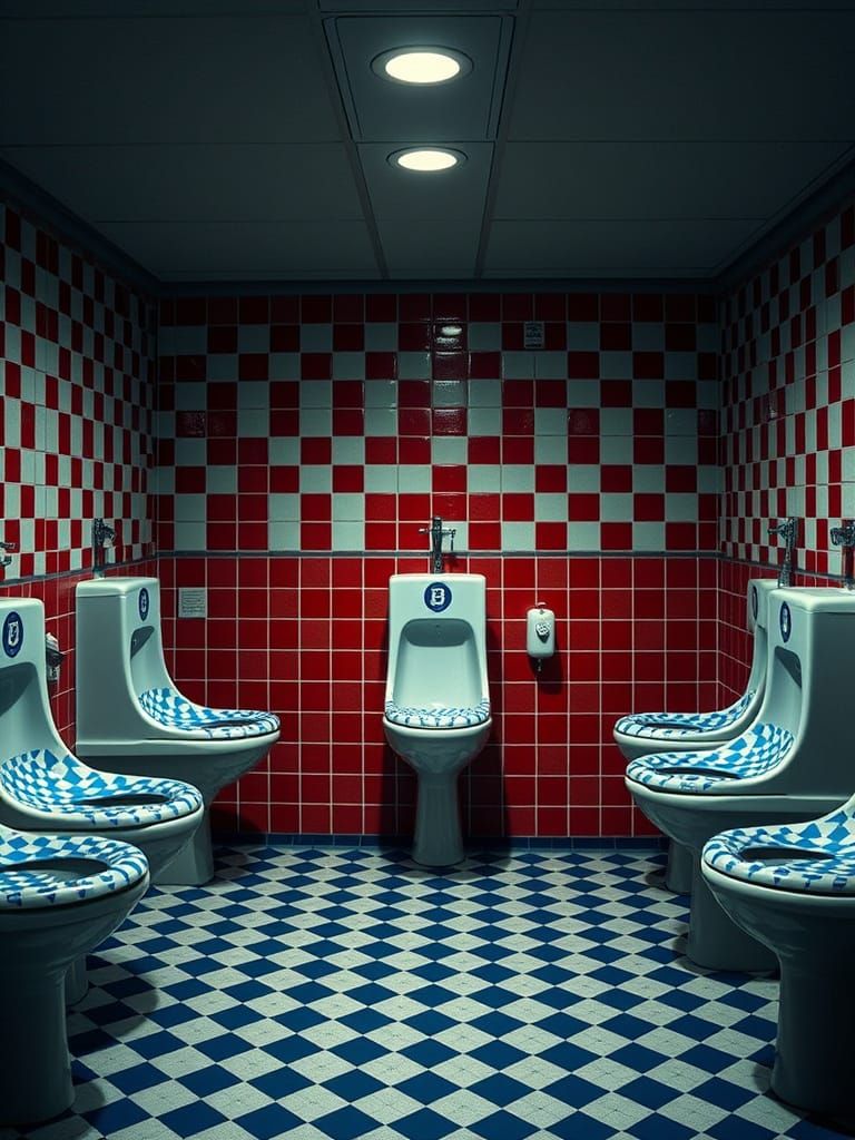 Men's Restroom in Bavarian Style with Dramatic Lighting