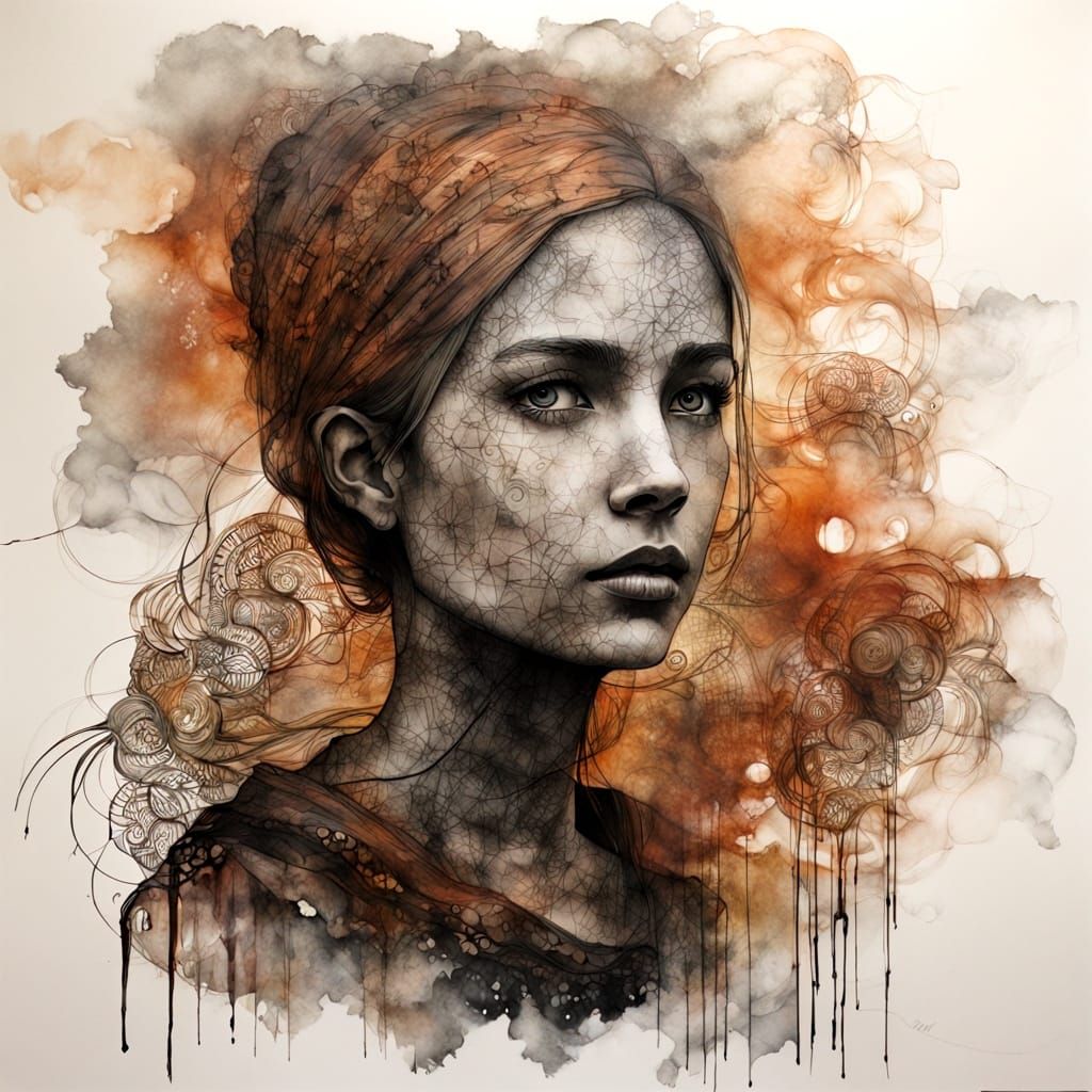 Ethereal Ghostly Portrait in Charcoal and Ink