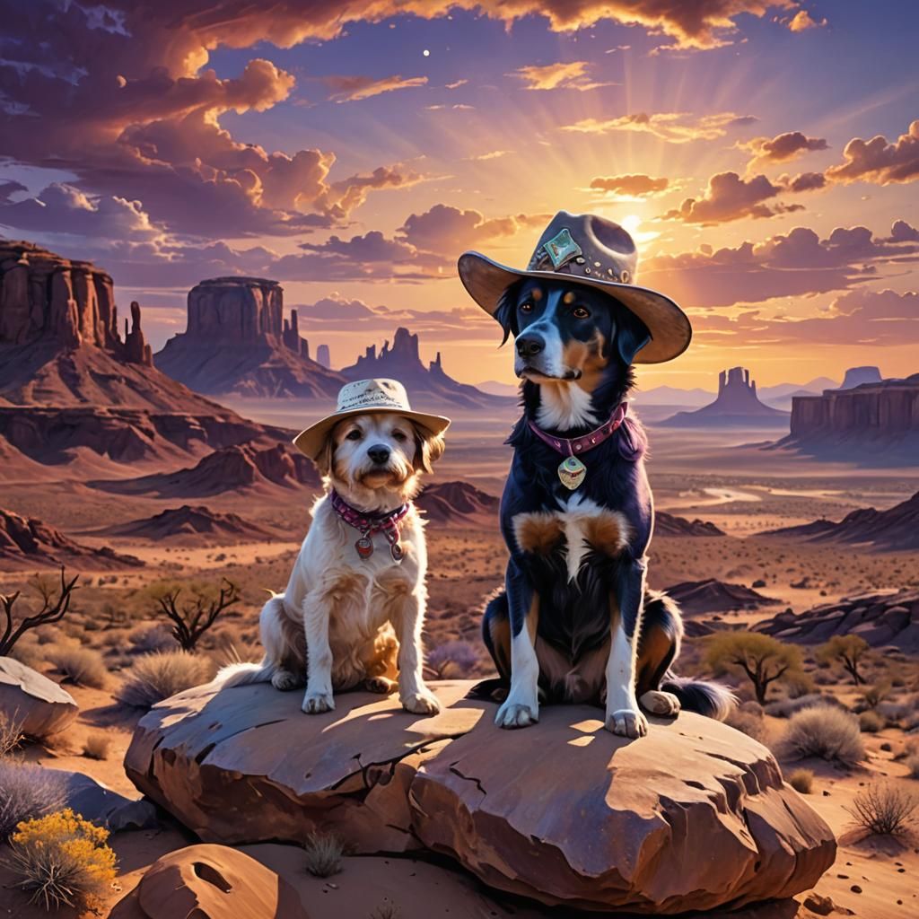 Dog in Cowboy Hat: Digital Desert Art
