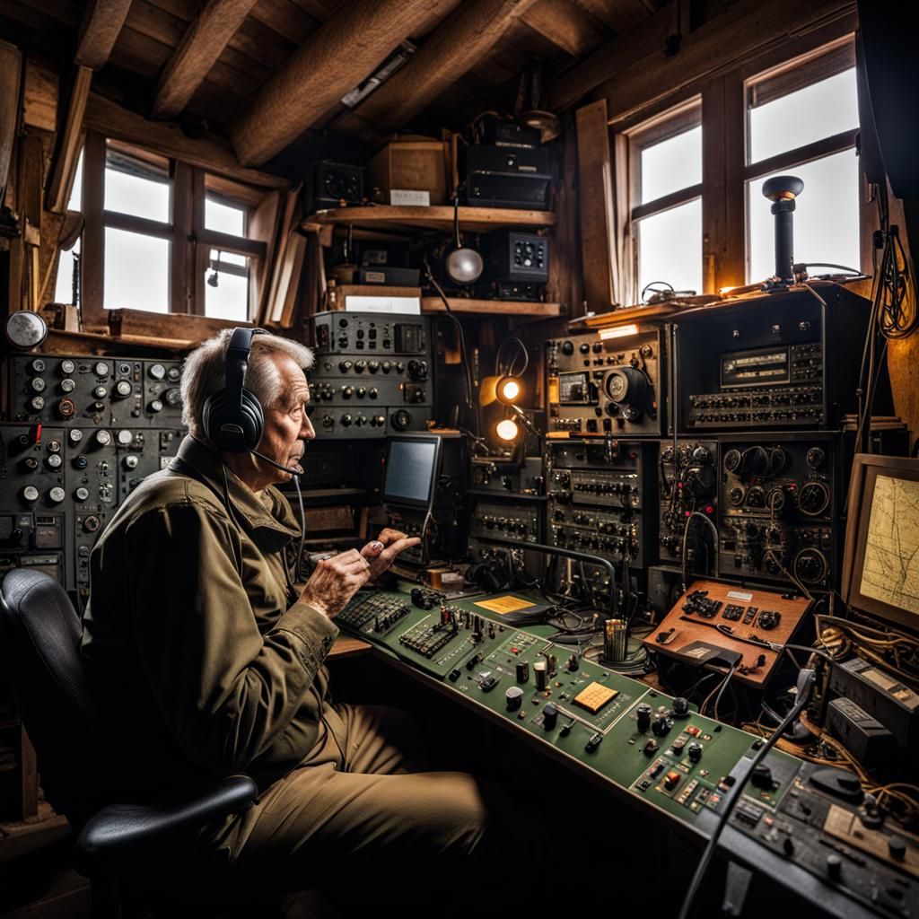 German Ham Radio Operator at His Station