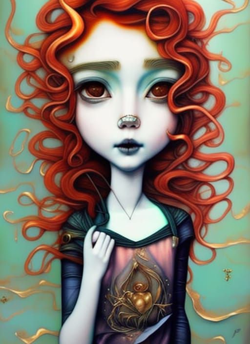 Magical Girl with Red Hair in Fantasy Painting