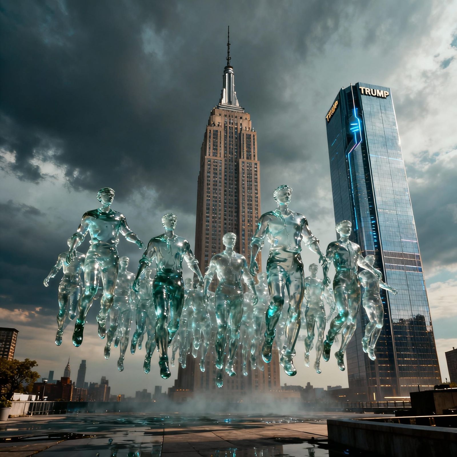 Transparent Crowd Above Empire State Building, Futuristic Tr...
