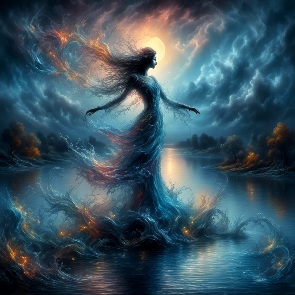 Water Nymph Dancing on a Moonlit Lake
