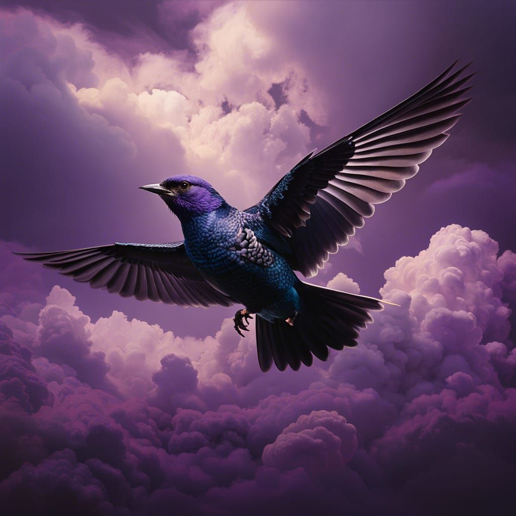 Purple Martin Bird Soaring in Ornate Detail
