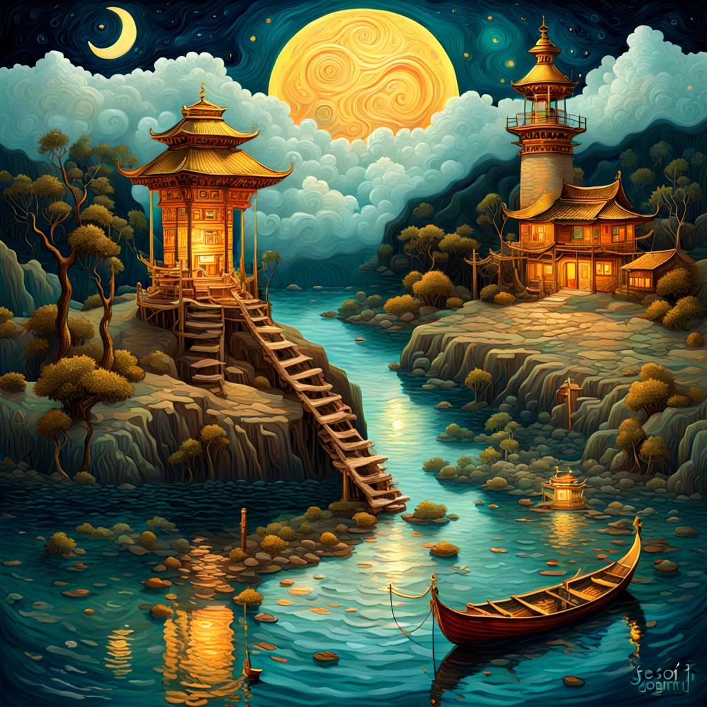 Dreamscape in Giant Lamp, Symbolist Art Style