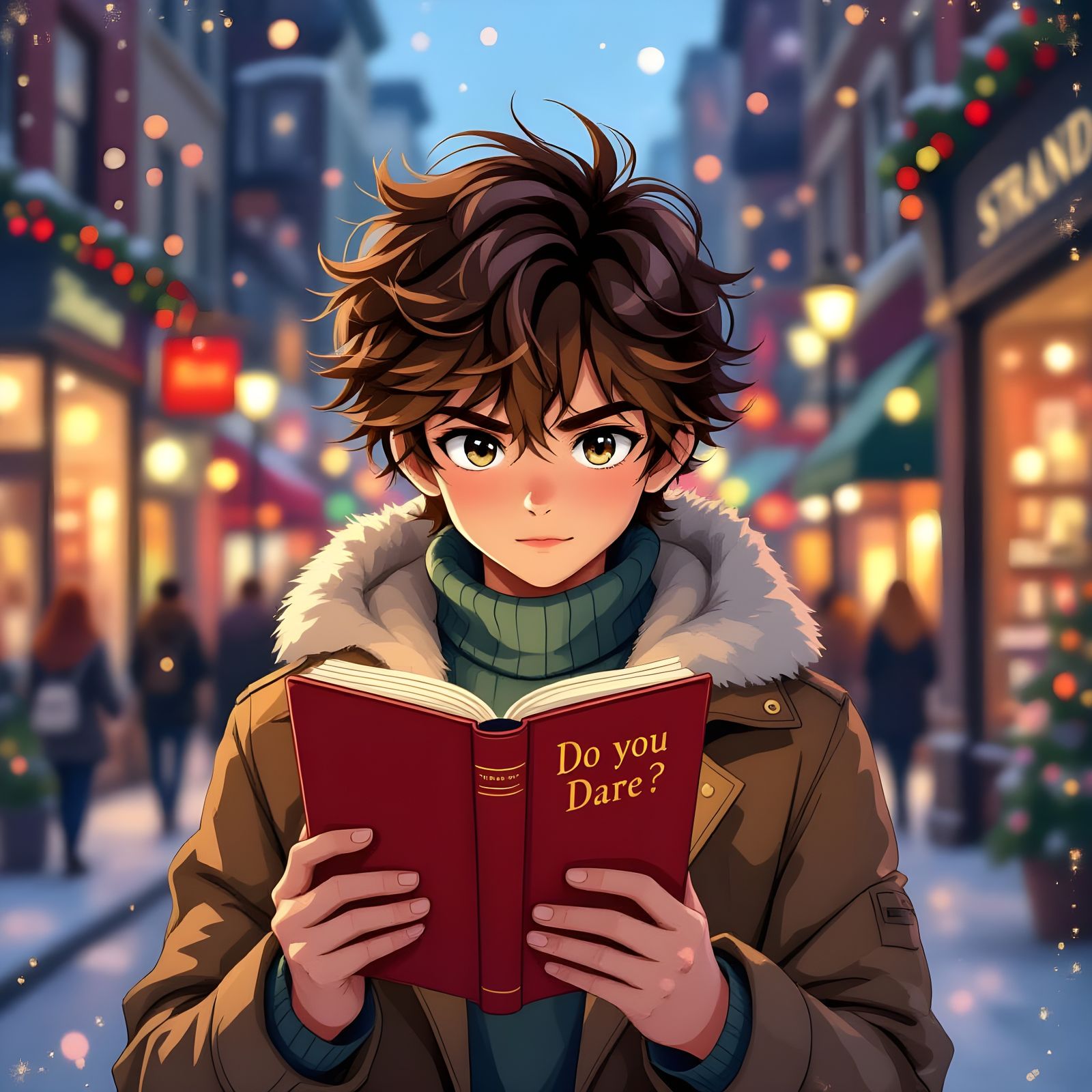 Teenage Boy Writes in NYC at Christmas Anime Style