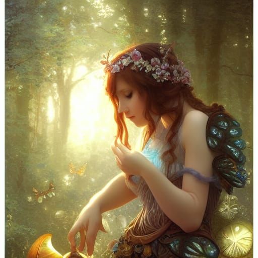 Enchanted Forest Fairy with Crystal Ball