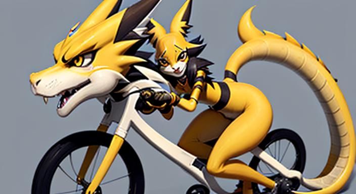 Anthro Dragon Renamon on Motorcycle