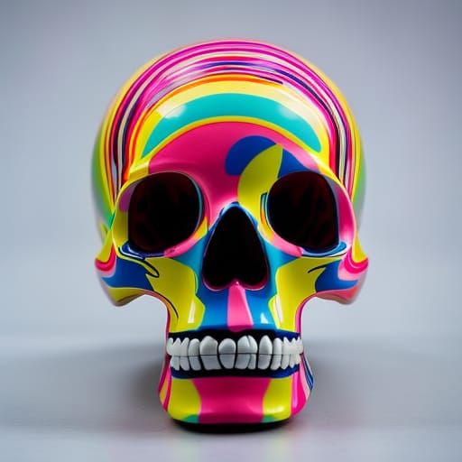 Colorful Striped Porcelain Skull Statue