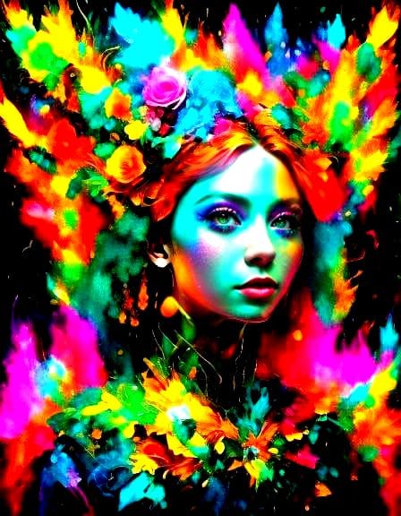 Neon Couple Portrait with Cosmic Glitter Effects