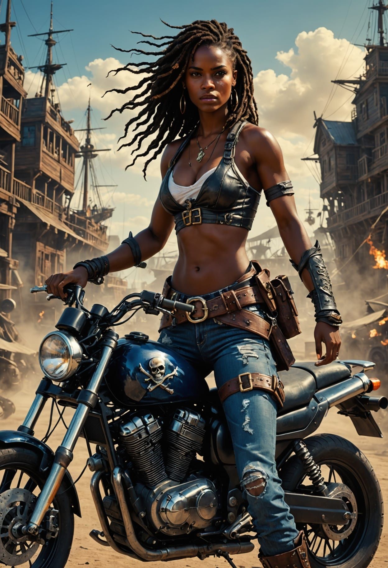 Modern Pirate Woman on Motorbike, 8K