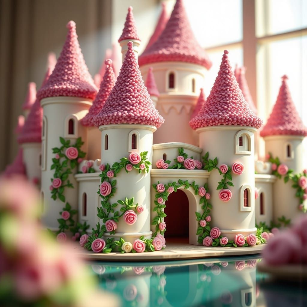 Magnificent White Chocolate Castle with Pink Roses
