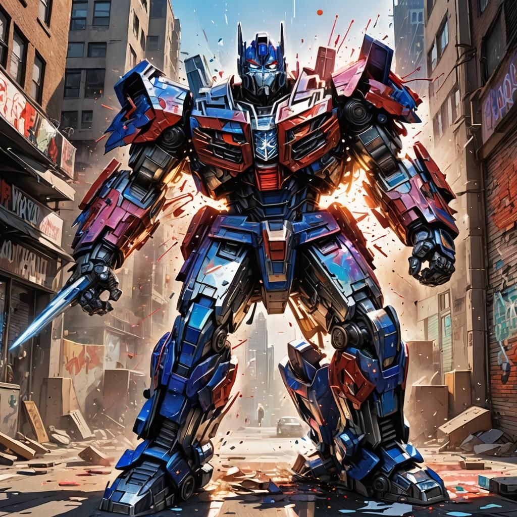 Optimus Prime Transformation in Comic Book Style