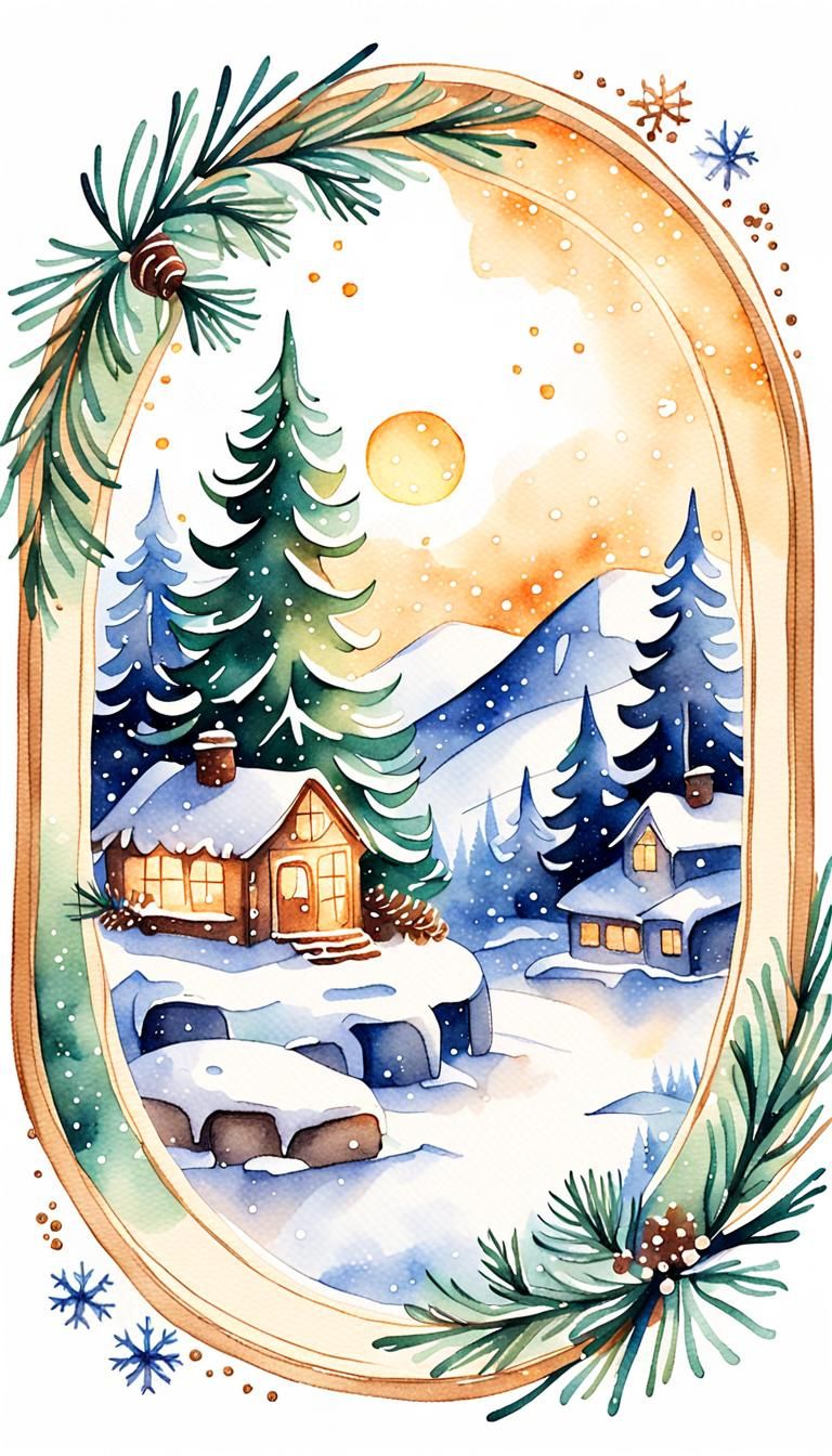 Cozy Winter Scene Bookmark in Watercolor Style