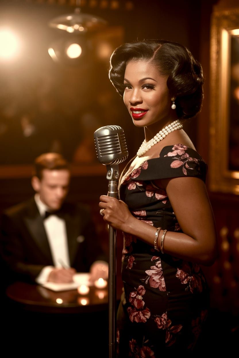 Dignified Elegance in 1950s Glamour, Inspired by Vintage Jaz...