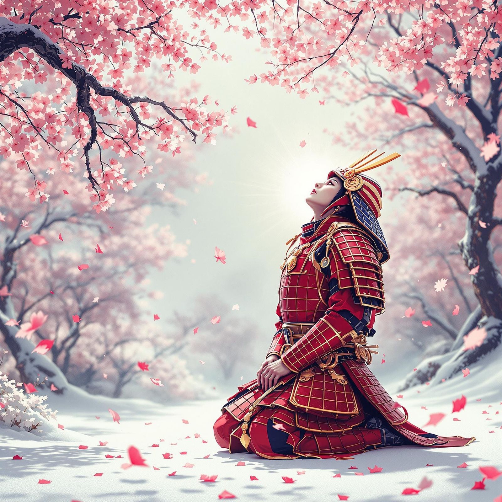 Samurai in Winter Reverie, Japanese Art Style