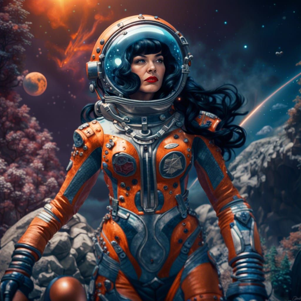 Bettie Page in Spacesuit: Detailed Digital Art