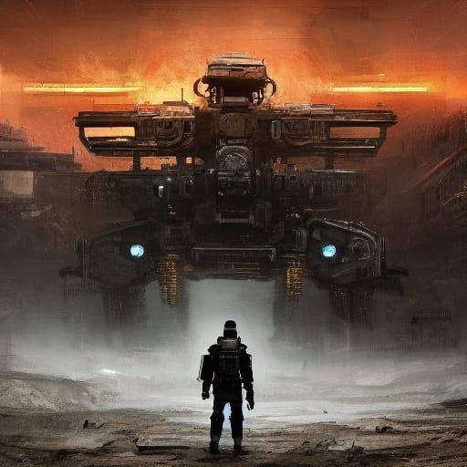 Robot in Dystopian Wasteland Digital Painting