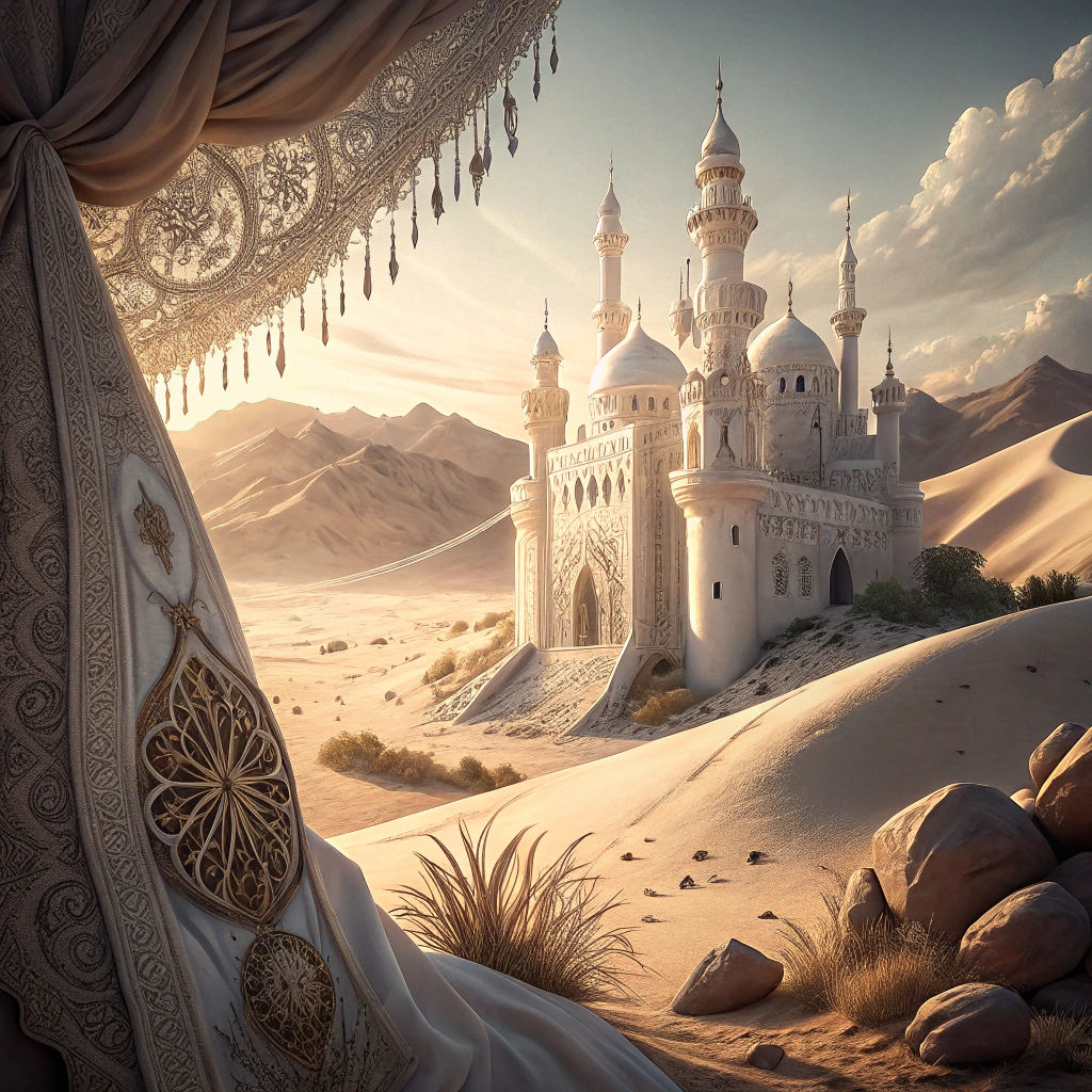 Bright White Castle in Desert Wilderness