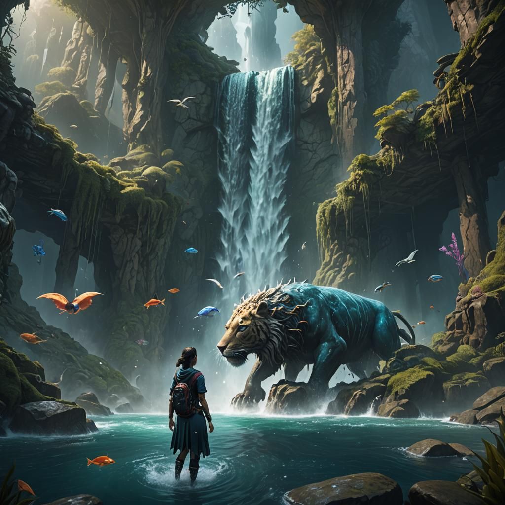 Girl Underwater with Animal: Fantasy Concept Art