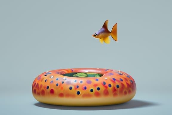 Fish Jumping Out of Donut: Impressionistic Watercolor