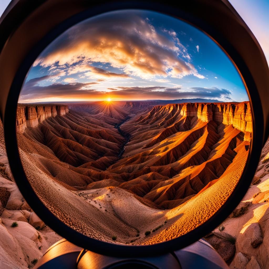 Desert Canyon Sunset Through Binoculars