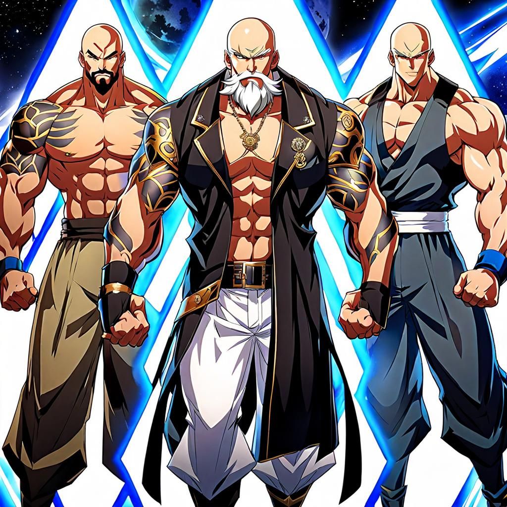 Anime Fighter: Muscular Tattooed Bald Man in Manga Style