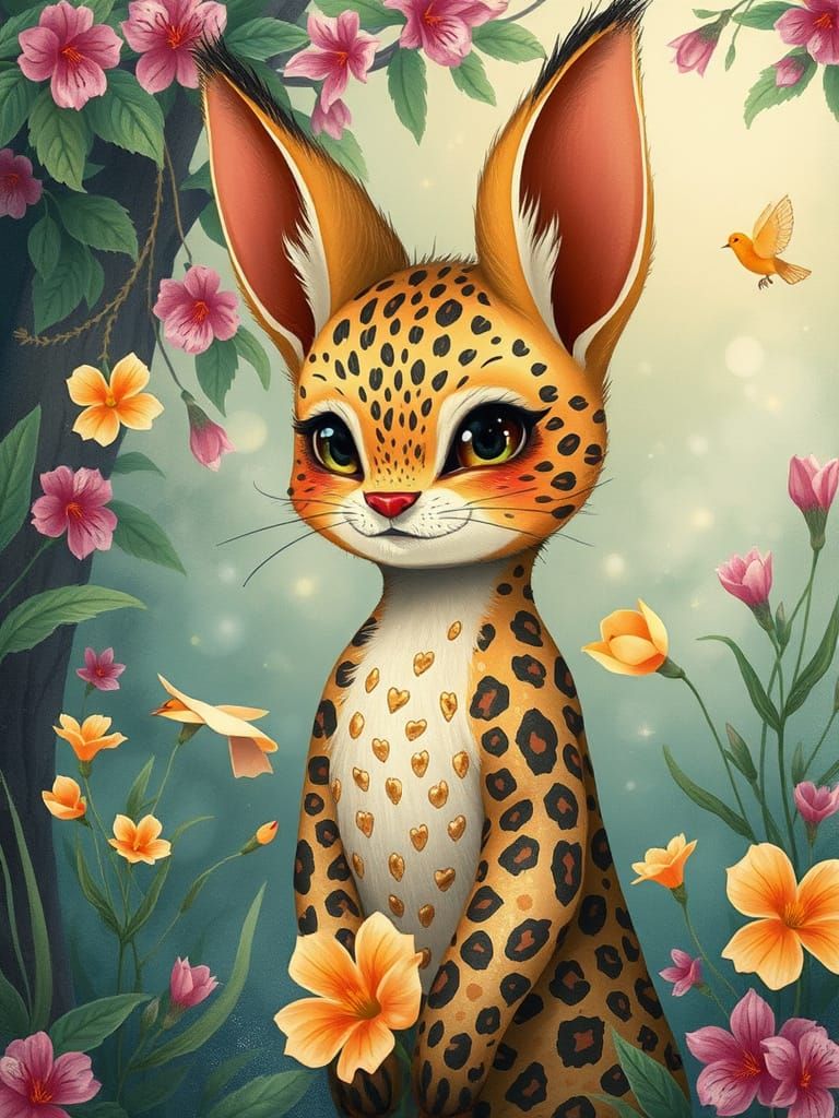 Jungle Fairy in Leopard Print with Glowing Wings