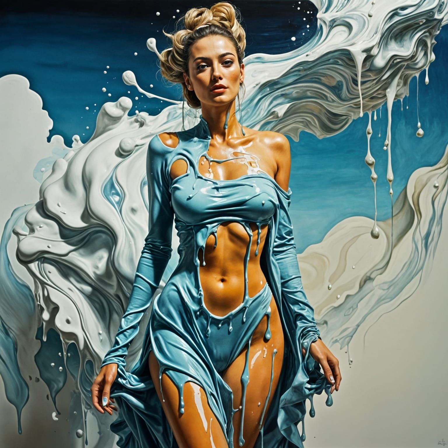 Surreal Woman with Melting Clothes in Dali Style