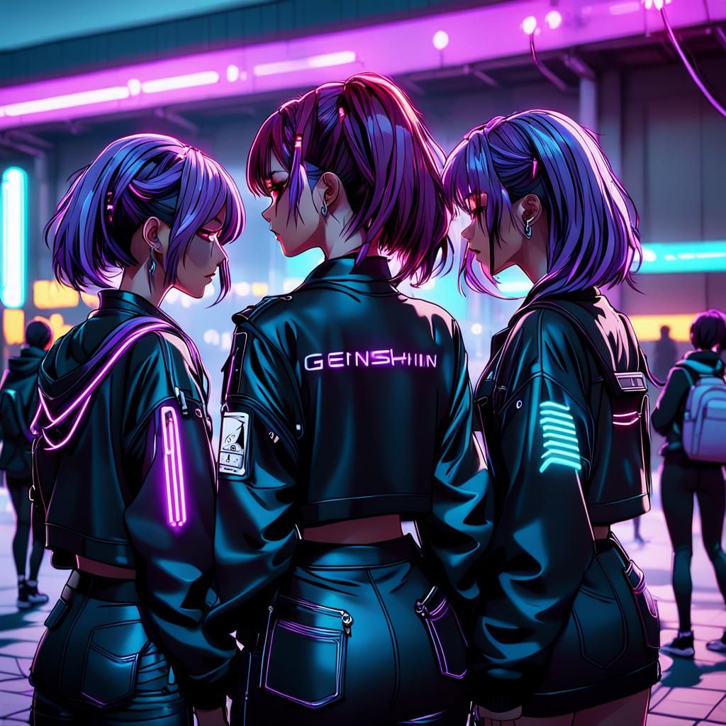 Cyberpunk Anime Friends at College Campus
