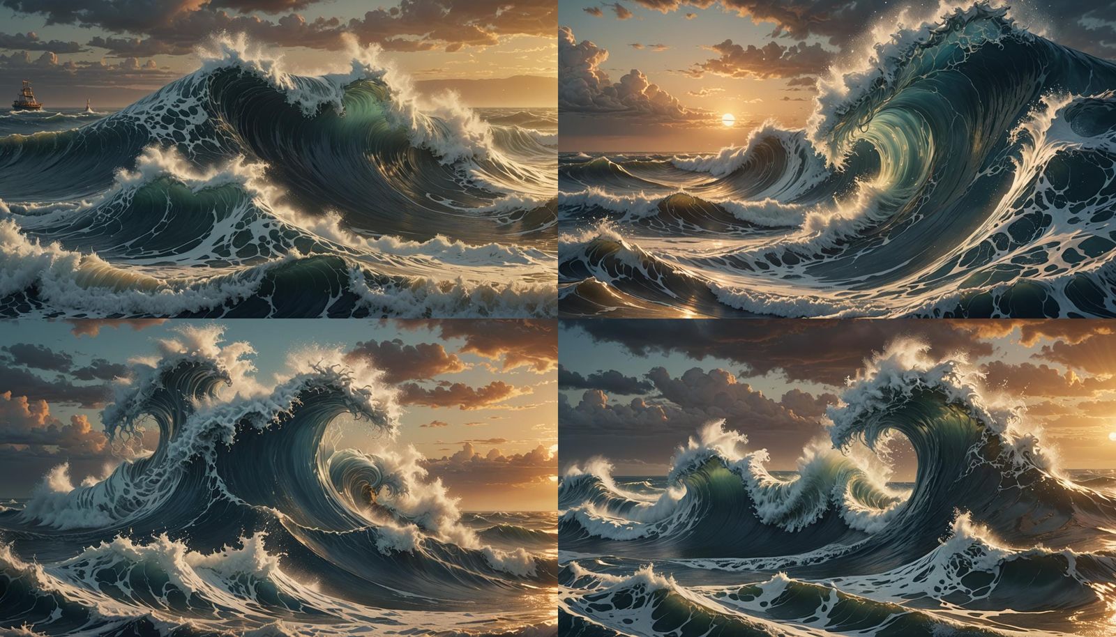 Giant Ocean Waves at Sunset in Hyperrealistic 3D