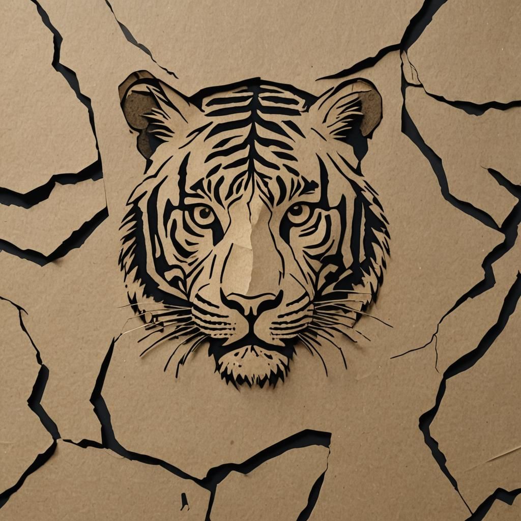 Distressed Paper Tiger with Burnt Edges