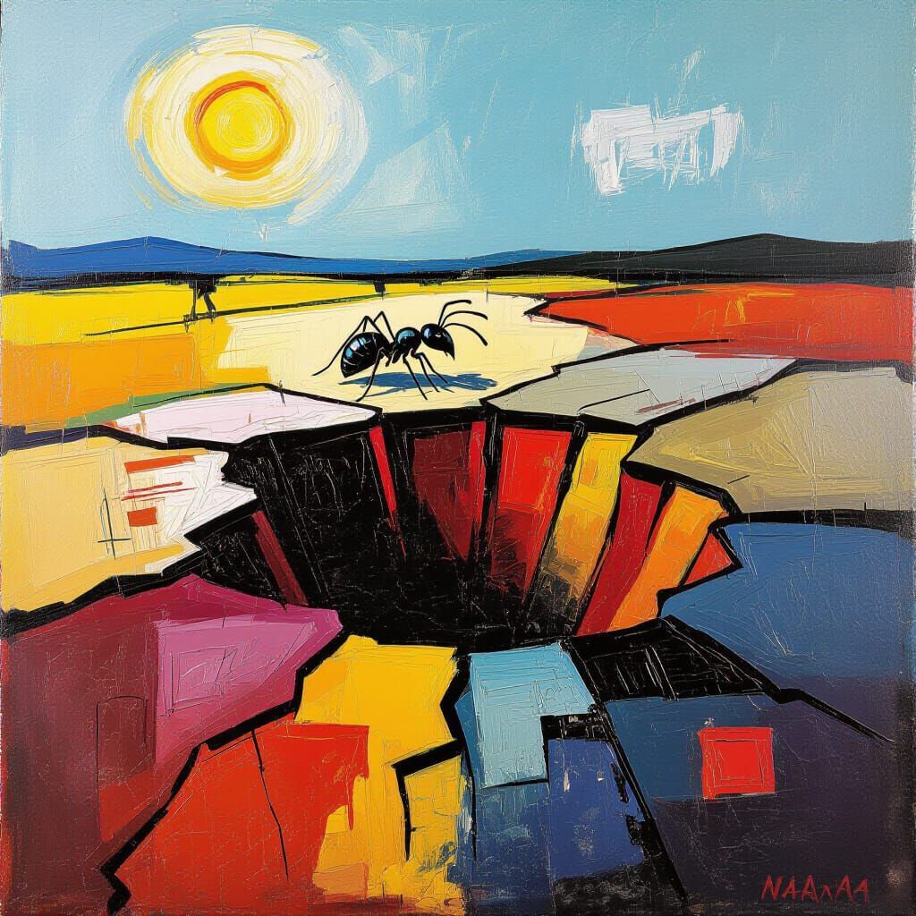 Ant Explorer on Elephant Hide: Impasto Oil Painting