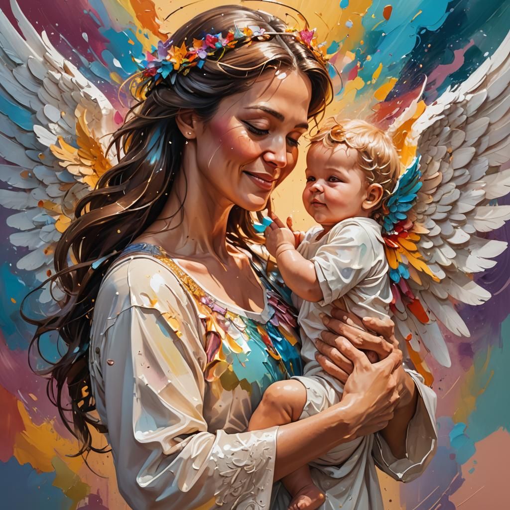 Hyperrealistic Angel Holding Baby for Mother's Day