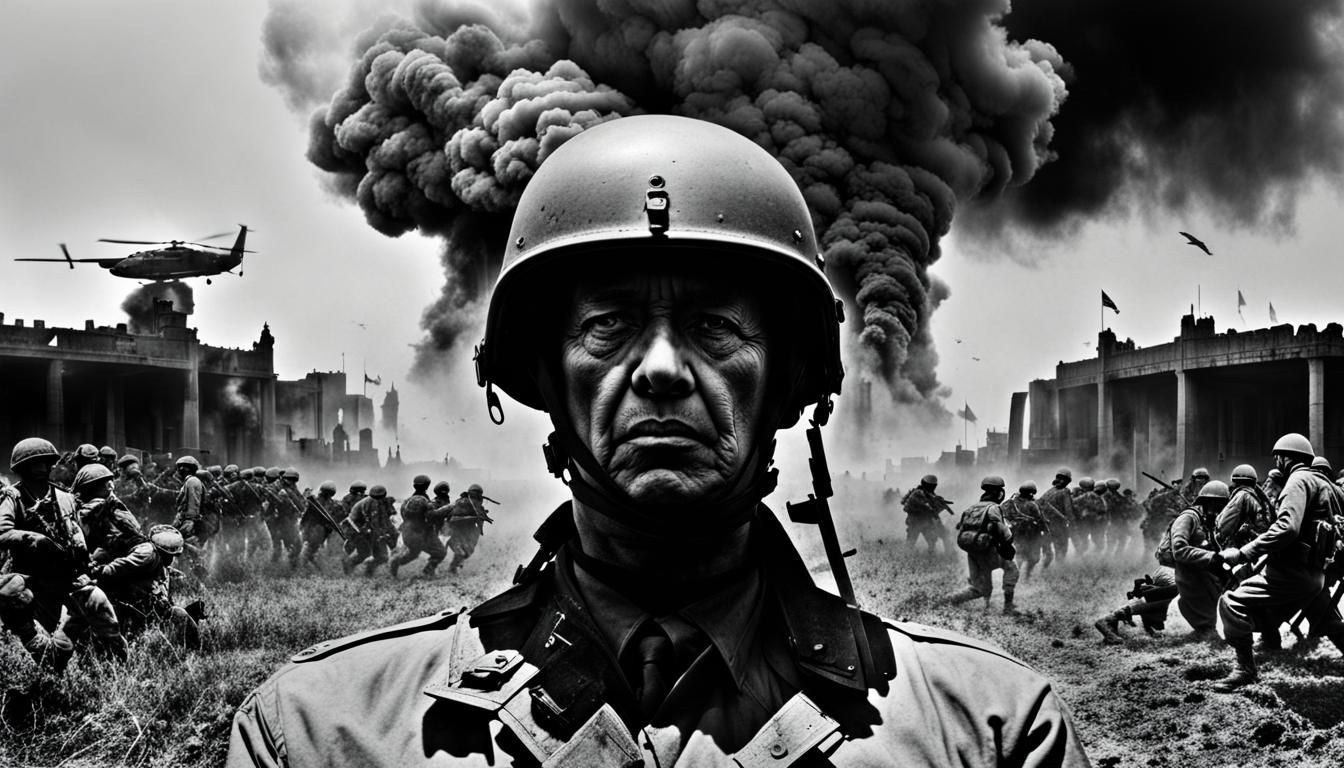 The cruelty of war, monochromatic, image overlay, double exposure