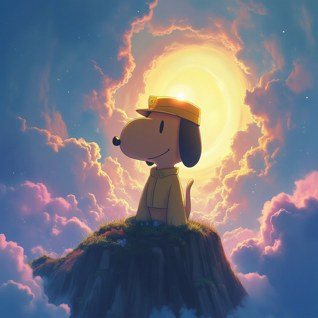 Snoopy on a Cloud Mountain in Fantasy Style