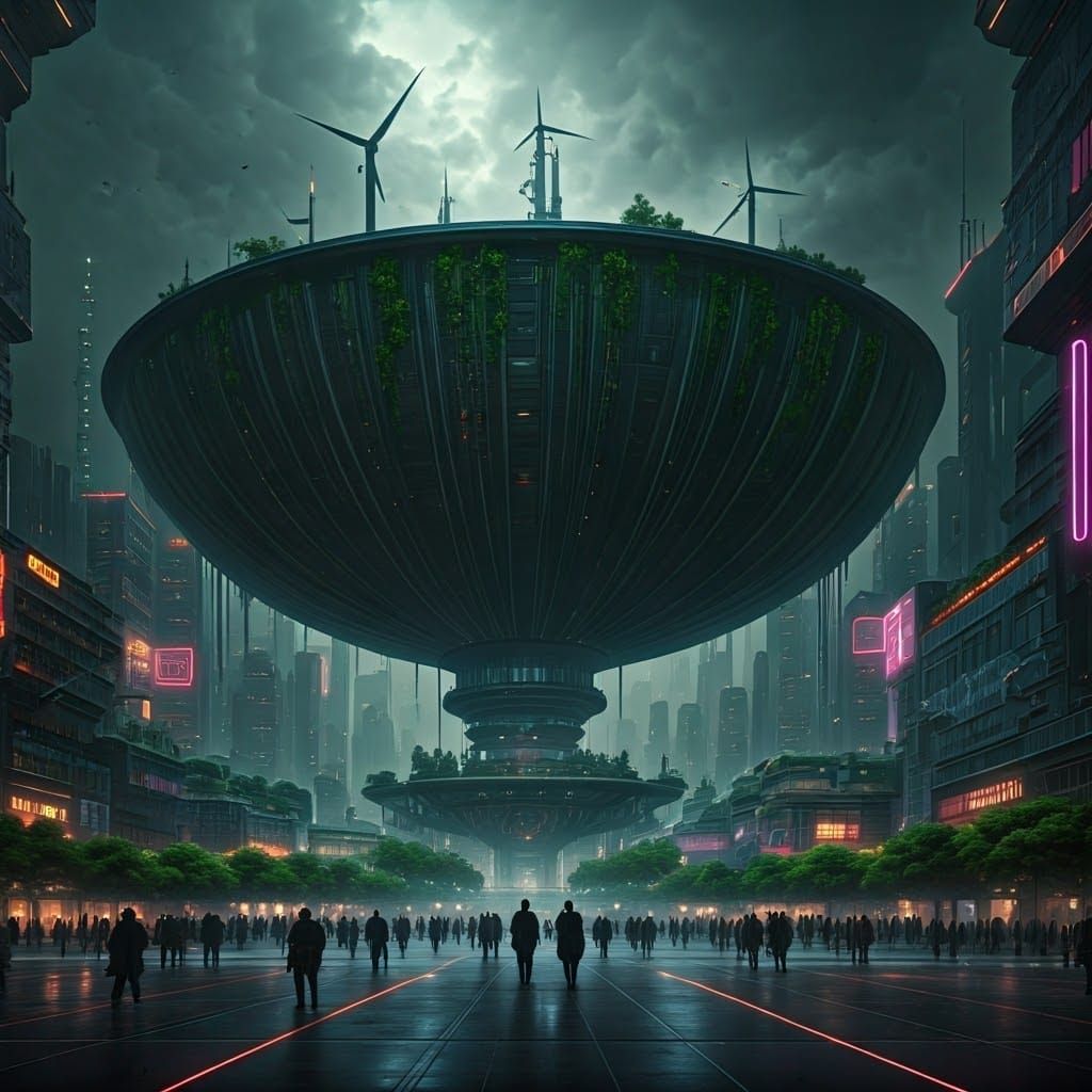 Surreal Futuristic Metropolis on Elevated Bowl Structure