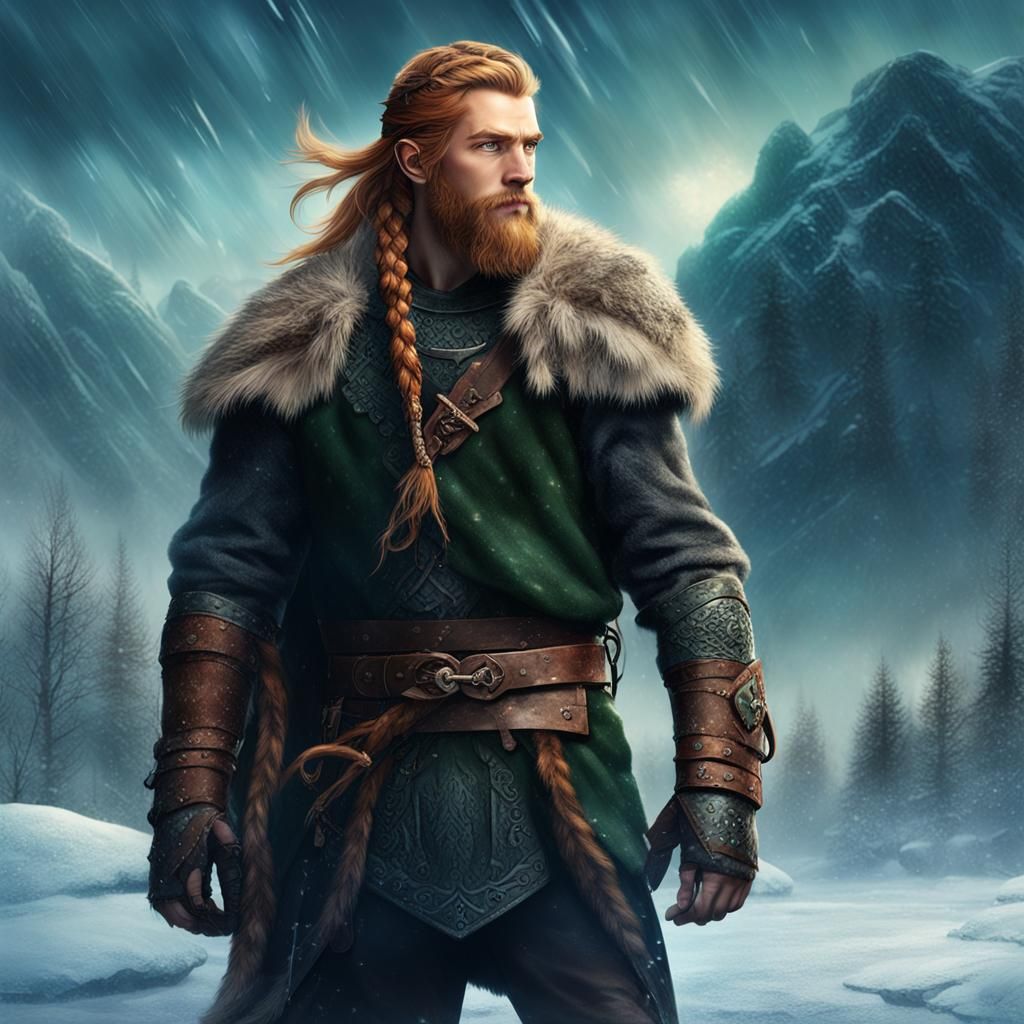 Viking Warrior in Winter Landscape, Matte Painting