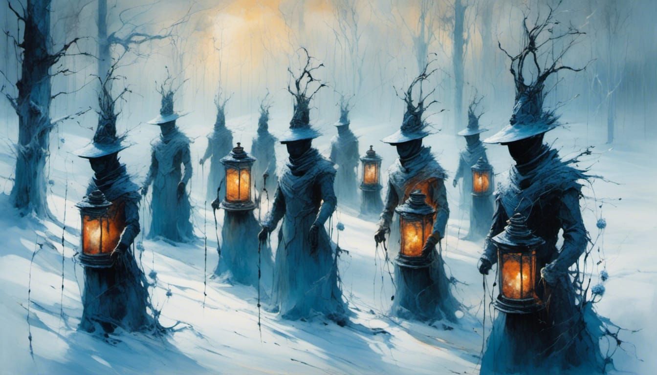 Surreal Snowmen Class Picture in Oil Painting Style