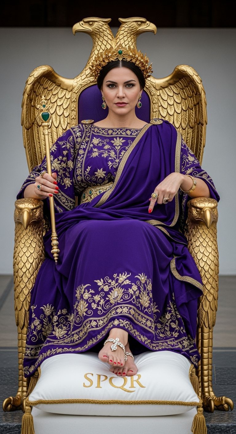 Elegant Roman Empress on Golden Throne
