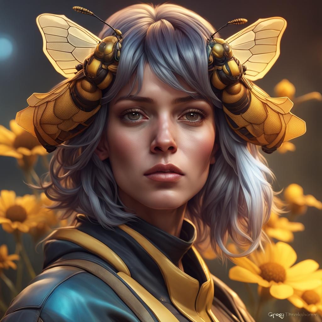 Intricate Bee Hybrid Portrait in Volumetric Lighting