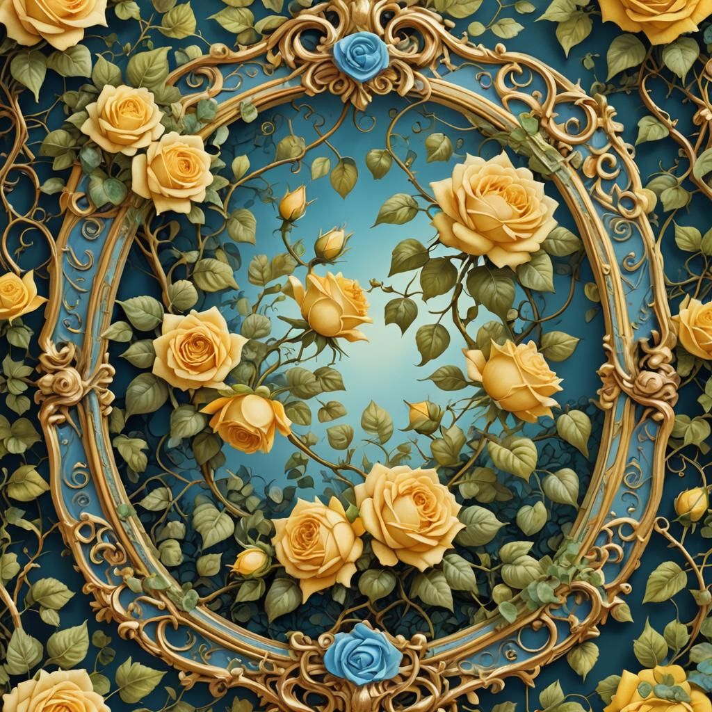 Yellow Roses and Victorian Frame in Fantasy Illustration