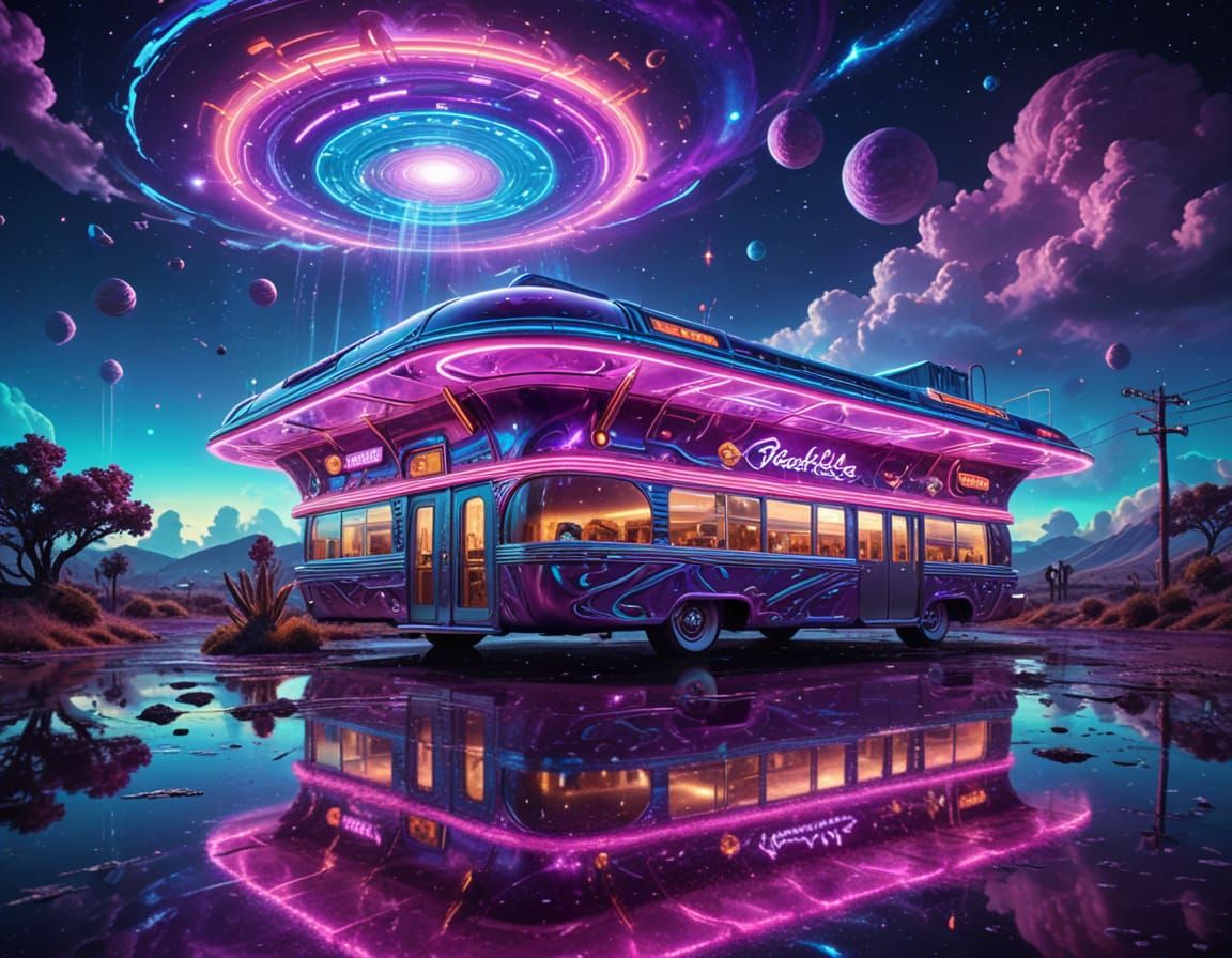 Futuristic Diner in Cosmic Landscape
