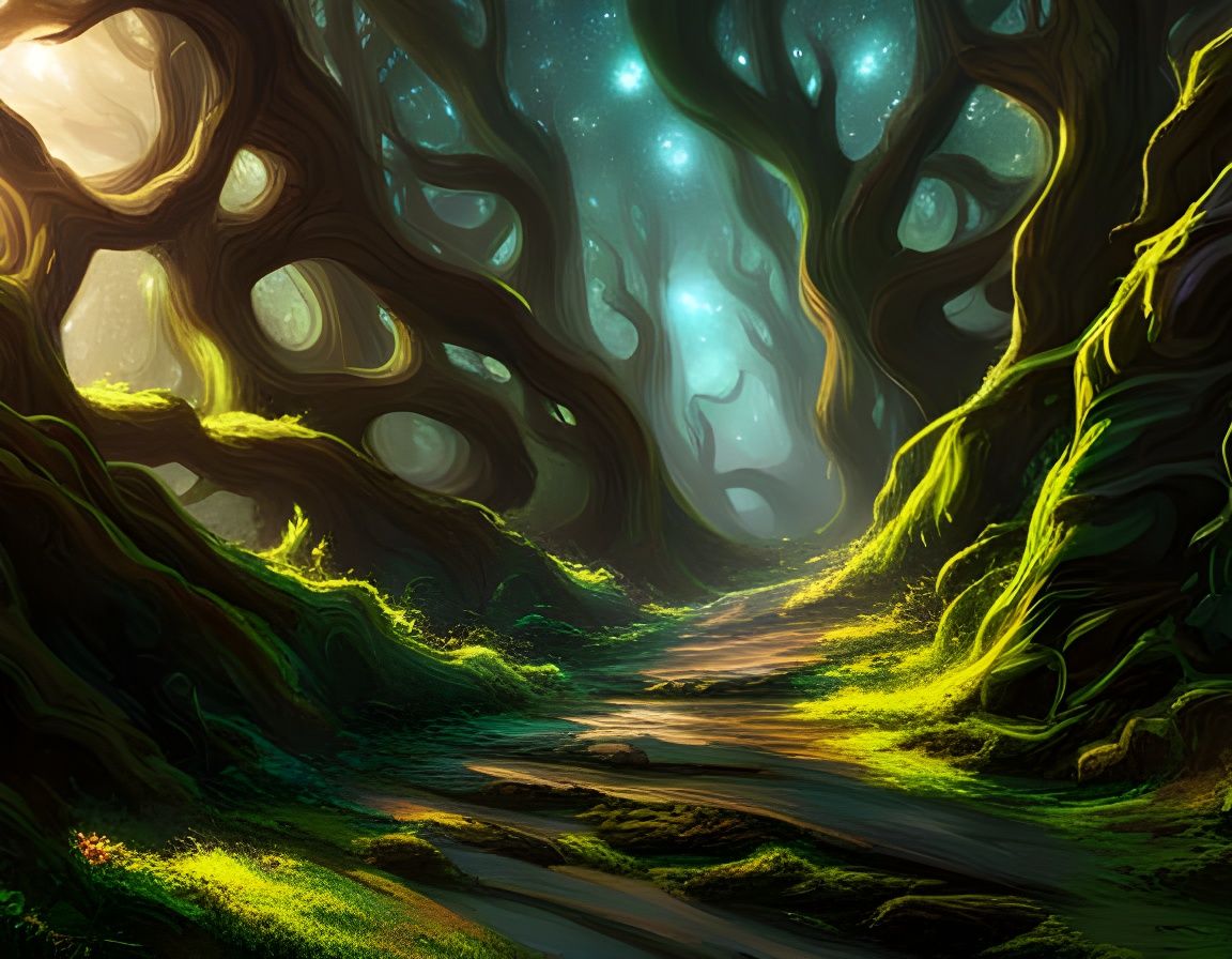 Nebula Forest Path in Spacepunk Style