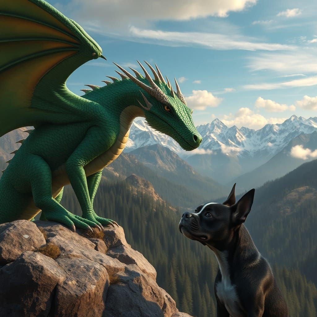 Dragon and Terrier in Mountain Landscape, Matte Painting