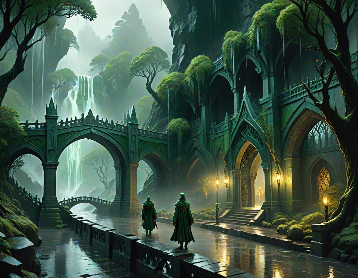 Elves in Rainy Rivendell Concept Art