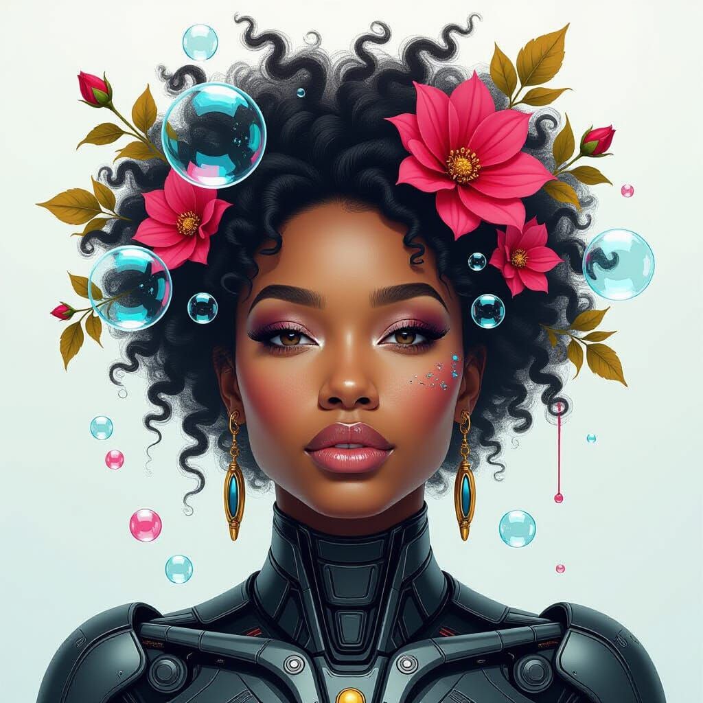 Powerful African-American Woman in Cybernetic Abstract Style